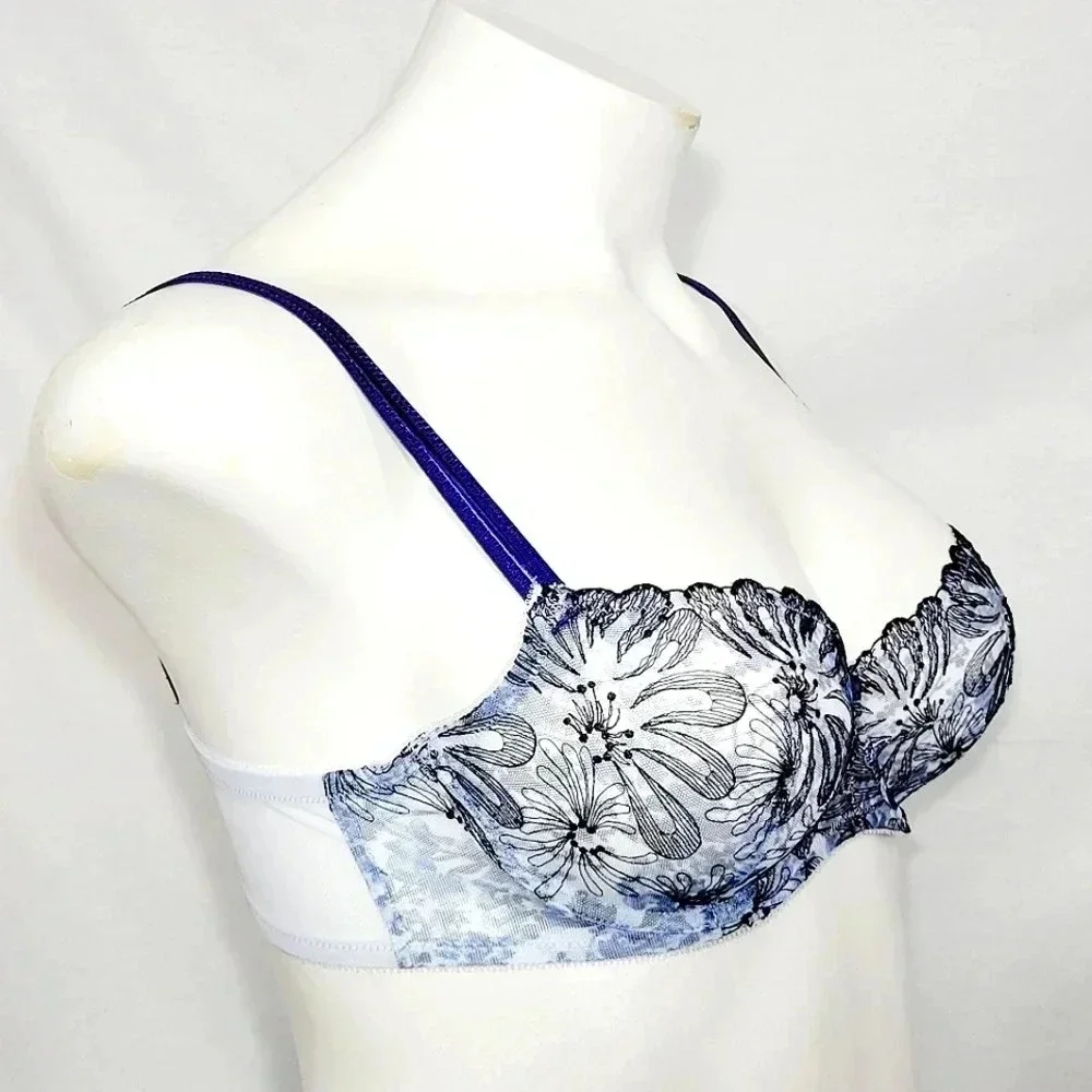 40DDD Paramour 115009 Ellie Demi Unlined Lace Underwire Bra‎ Blue Blossoms NWT